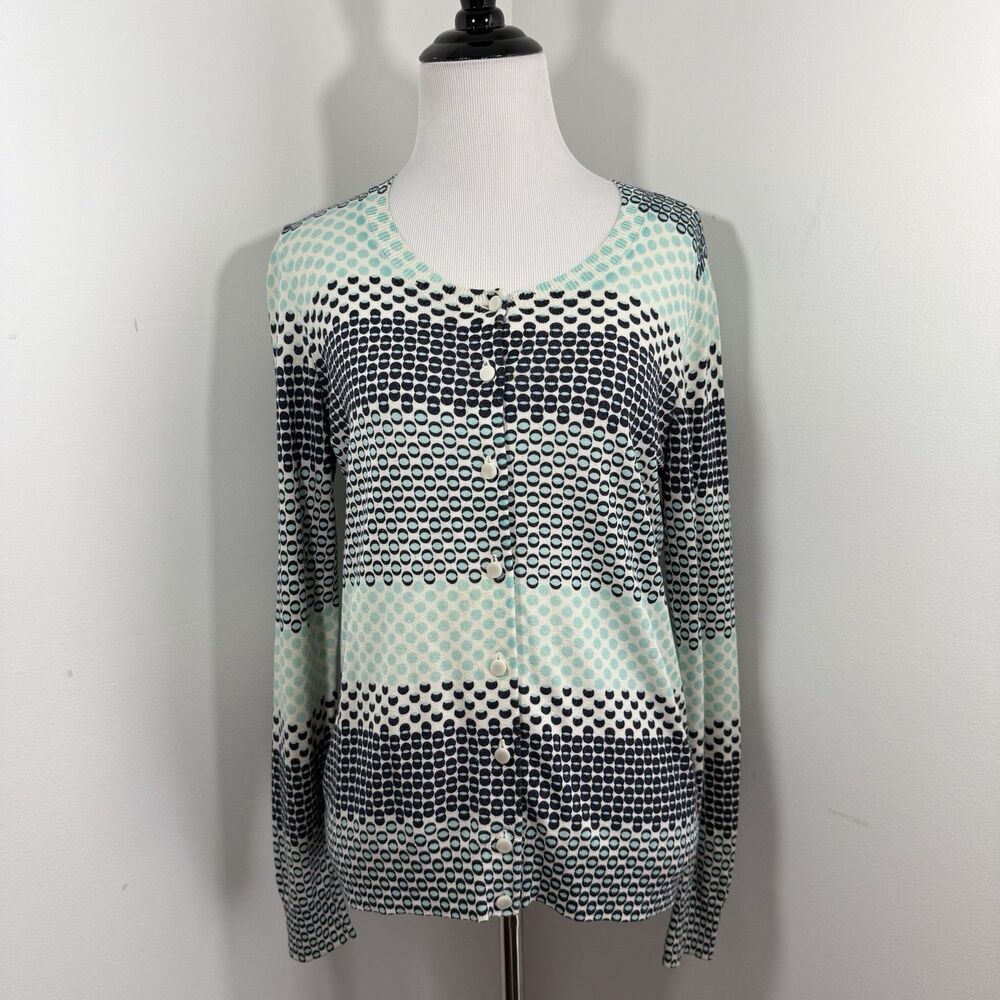 TALBOTS Polka Dot Printed Cardigan Sweater Top Size Small Mint Blue